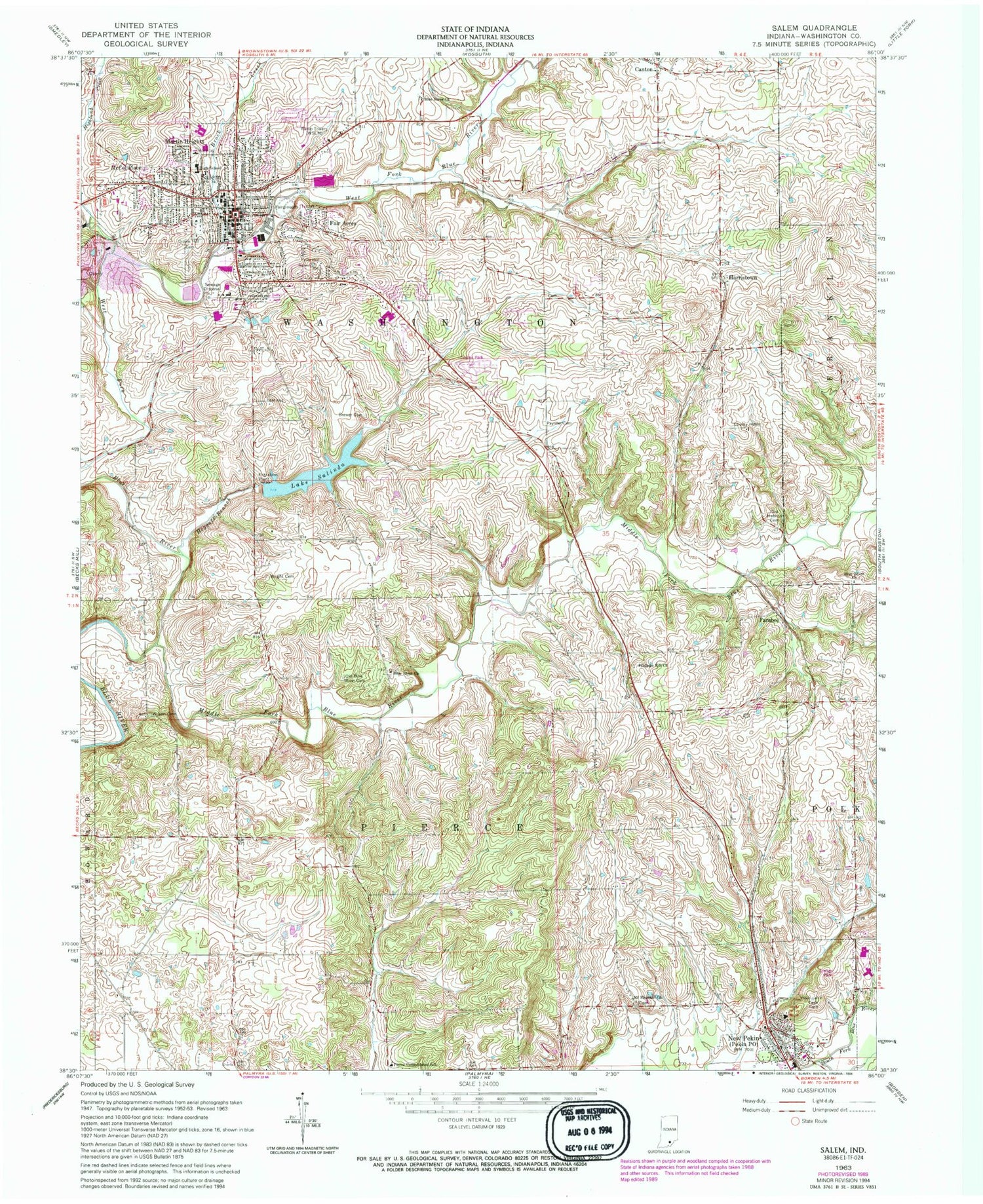 Classic USGS Salem Indiana 7.5'x7.5' Topo Map Image