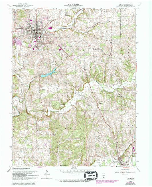 Classic USGS Salem Indiana 7.5'x7.5' Topo Map Image