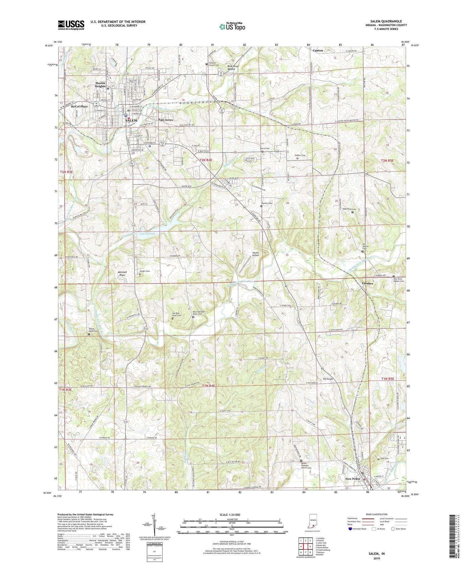 Salem Indiana US Topo Map Image