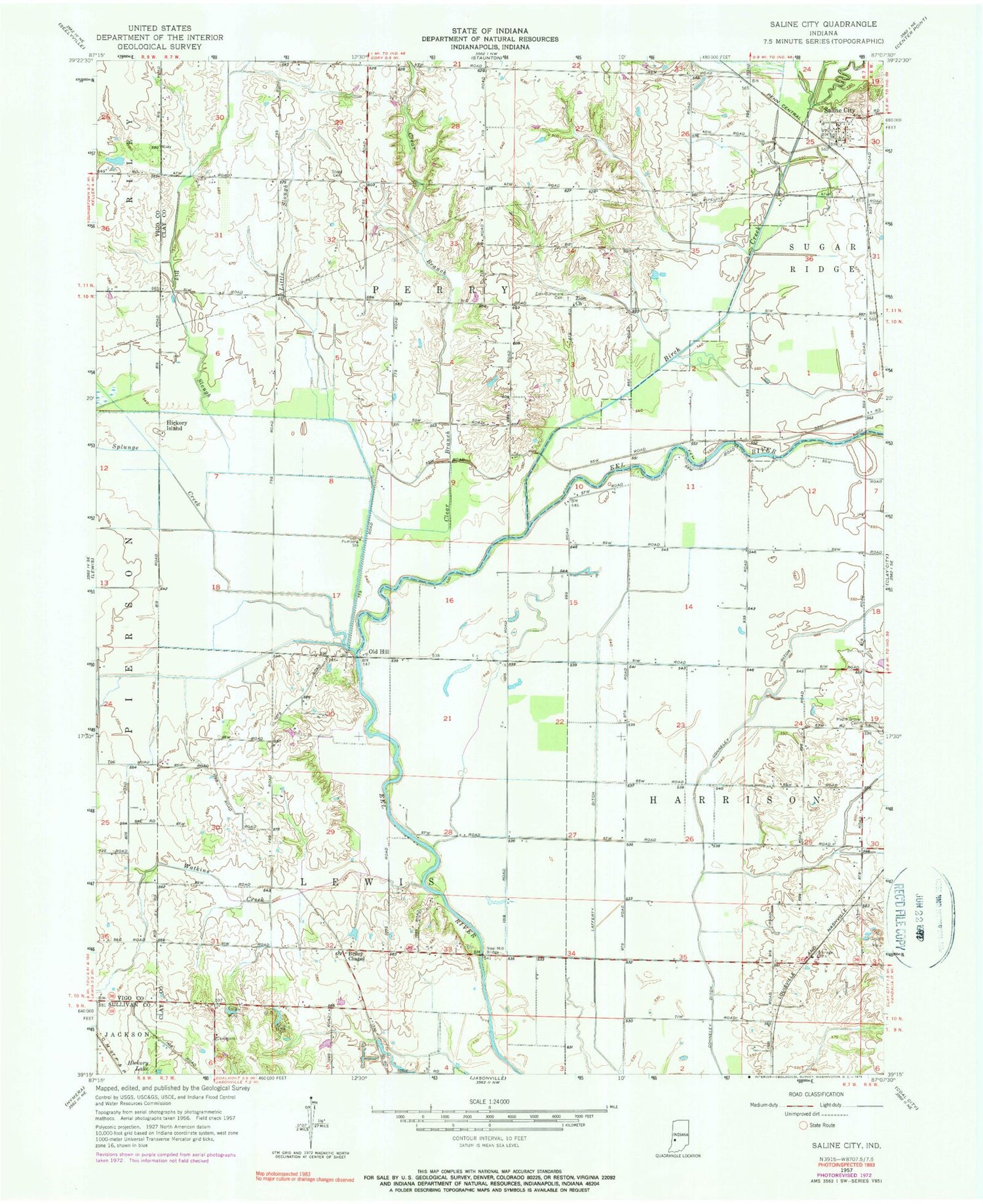 Classic USGS Saline City Indiana 7.5'x7.5' Topo Map Image