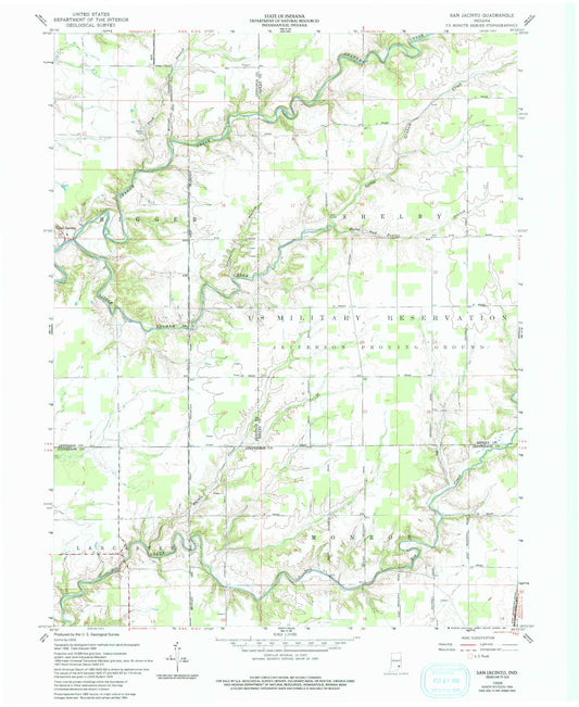 Classic USGS San Jacinto Indiana 7.5'x7.5' Topo Map Image