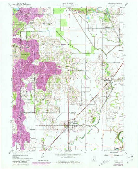 Classic USGS Sandborn Indiana 7.5'x7.5' Topo Map Image