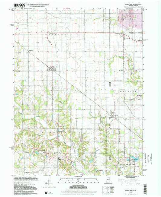 Classic USGS Sandford Indiana 7.5'x7.5' Topo Map Image