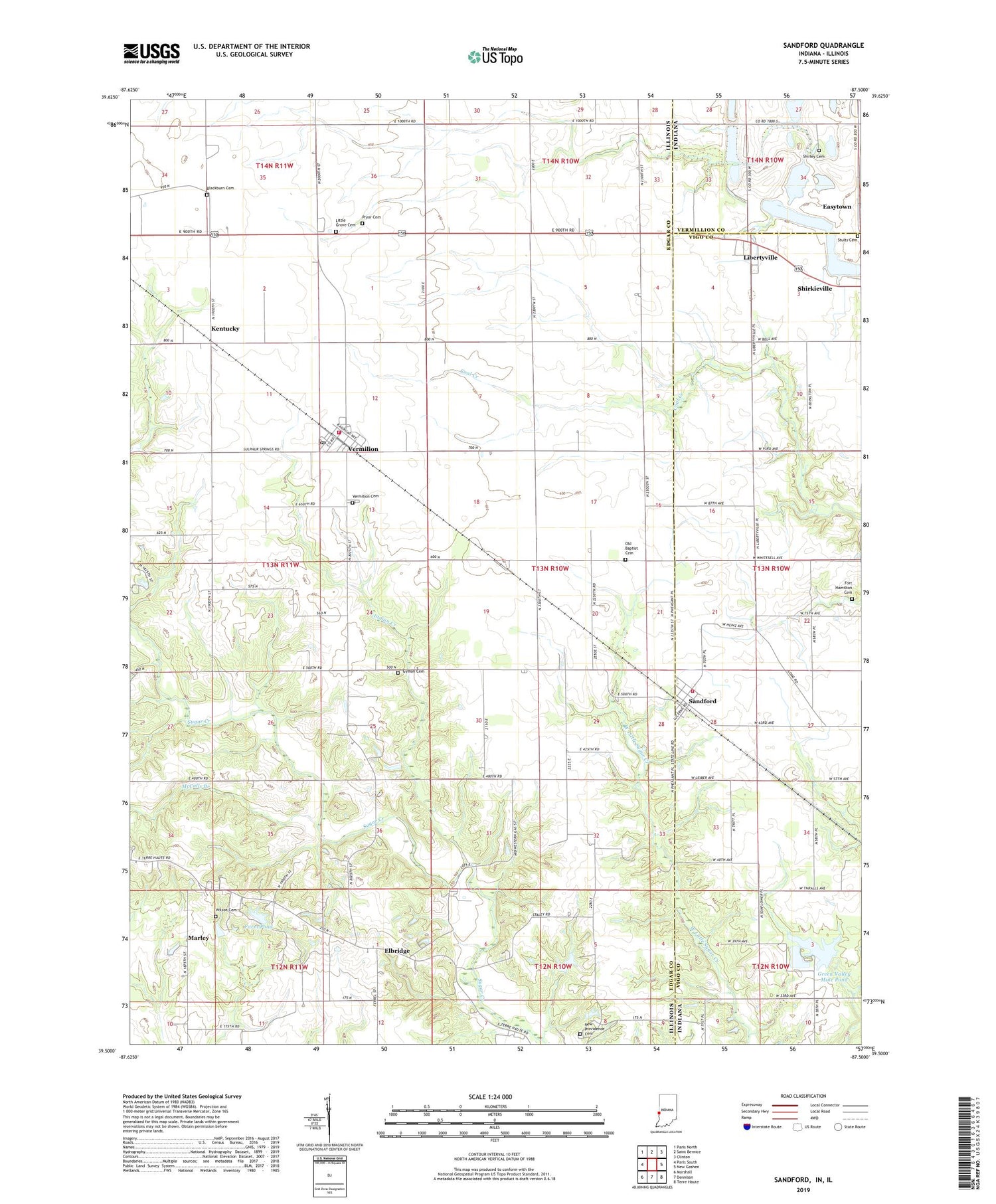 Sandford Indiana US Topo Map Image