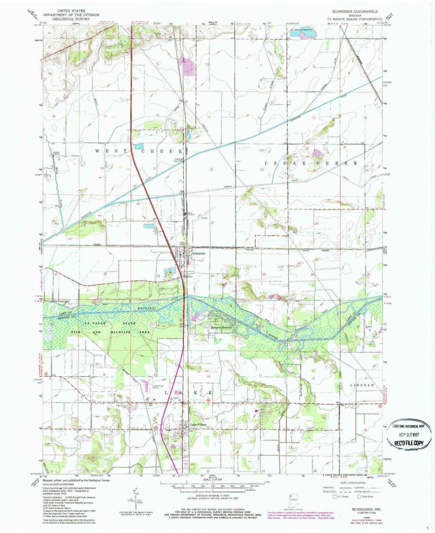 Classic USGS Schneider Indiana 7.5'x7.5' Topo Map Image