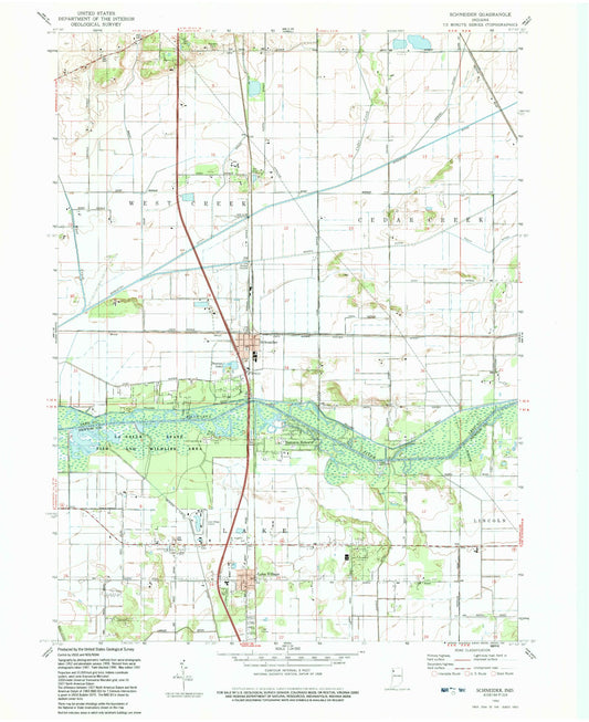 Classic USGS Schneider Indiana 7.5'x7.5' Topo Map Image