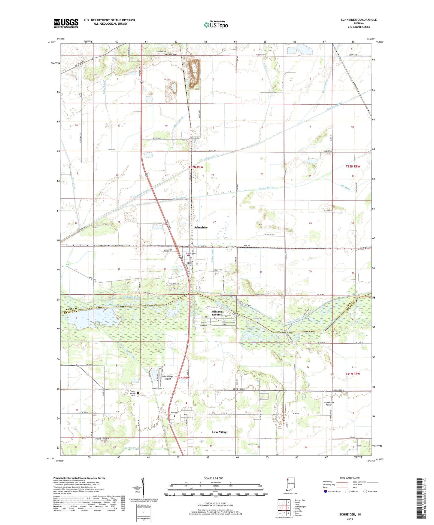 Schneider Indiana US Topo Map Image