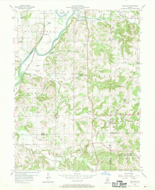 Classic USGS Scotland Indiana 7.5'x7.5' Topo Map Image