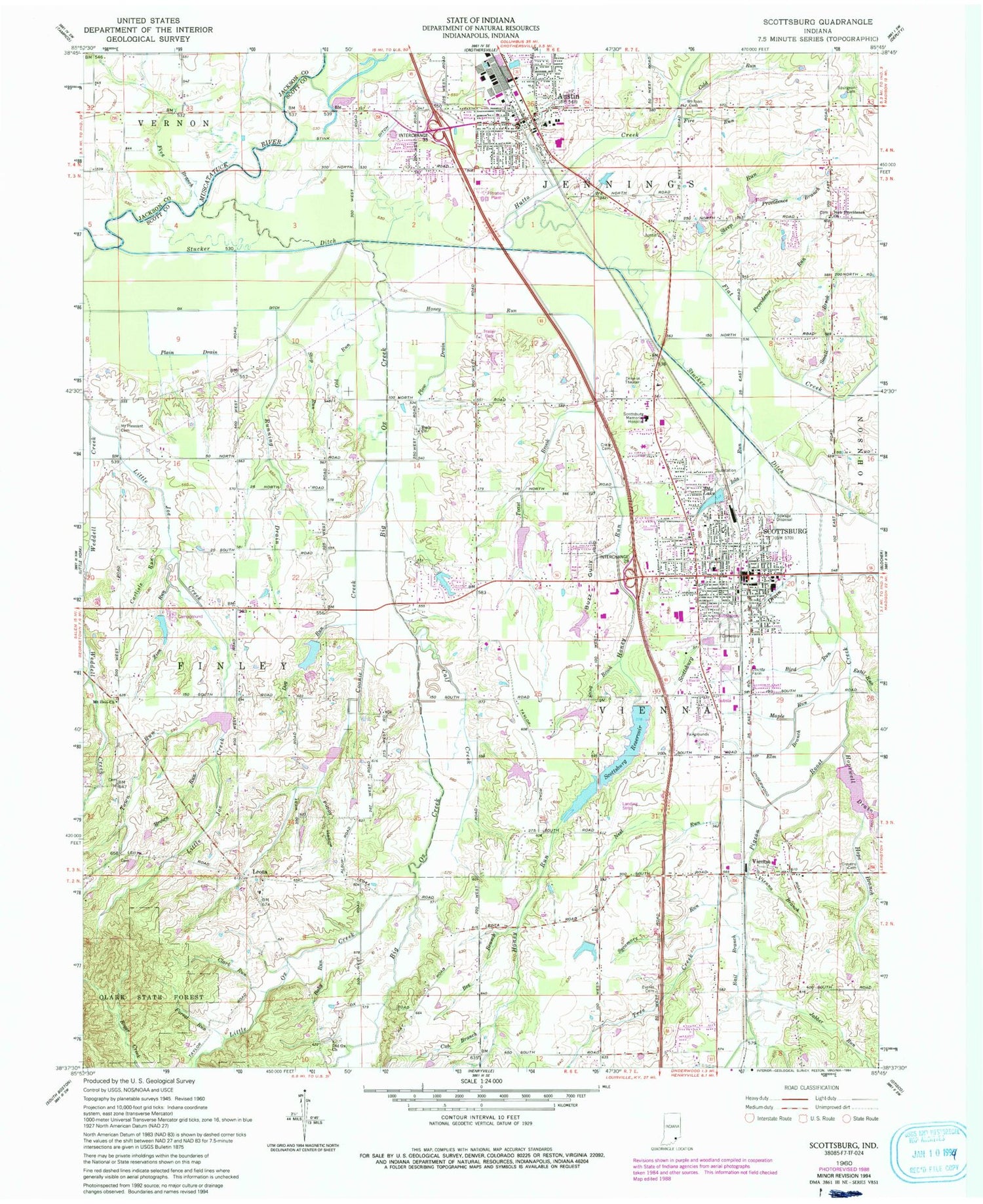 Classic USGS Scottsburg Indiana 7.5'x7.5' Topo Map Image