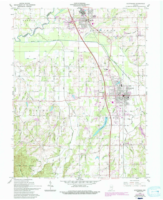 Classic USGS Scottsburg Indiana 7.5'x7.5' Topo Map Image