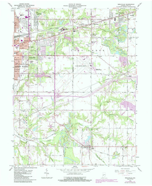 Classic USGS Seelyville Indiana 7.5'x7.5' Topo Map Image