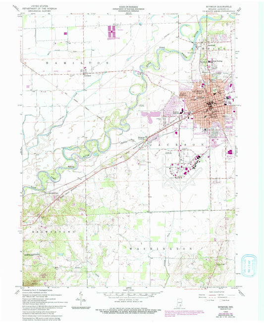 Classic USGS Seymour Indiana 7.5'x7.5' Topo Map Image