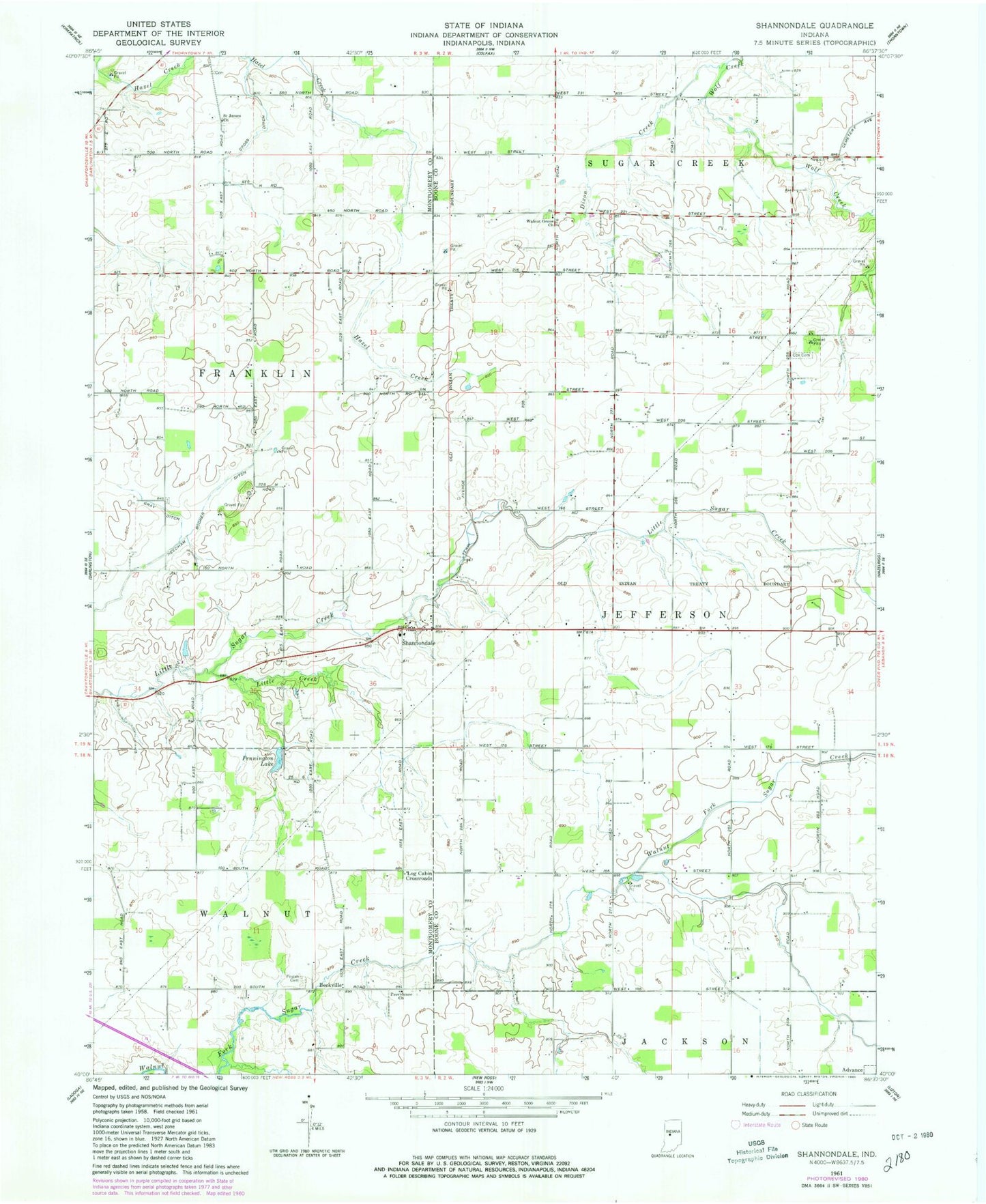 Classic USGS Shannondale Indiana 7.5'x7.5' Topo Map Image
