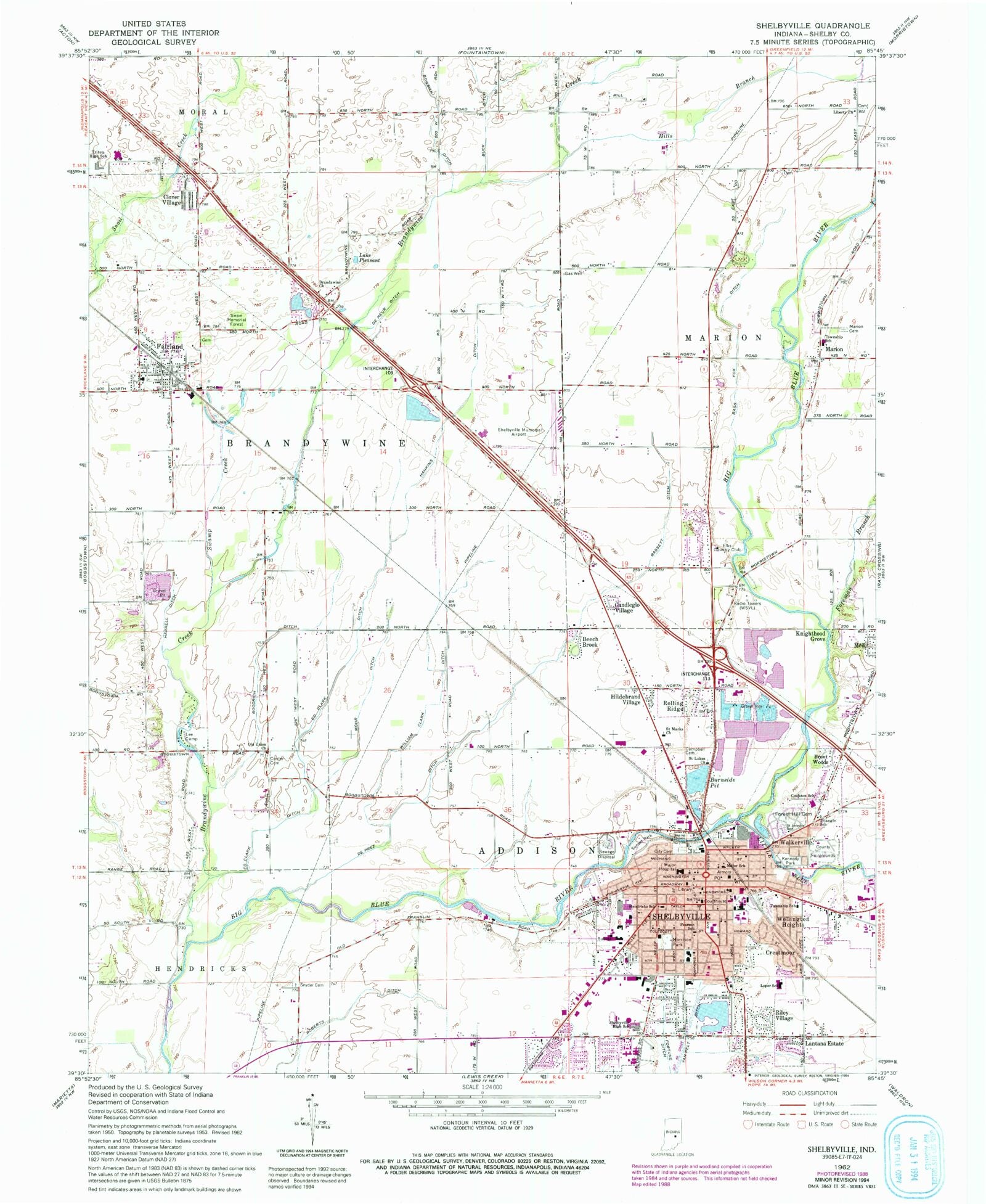 Classic USGS Shelbyville Indiana 7.5'x7.5' Topo Map – MyTopo Map Store
