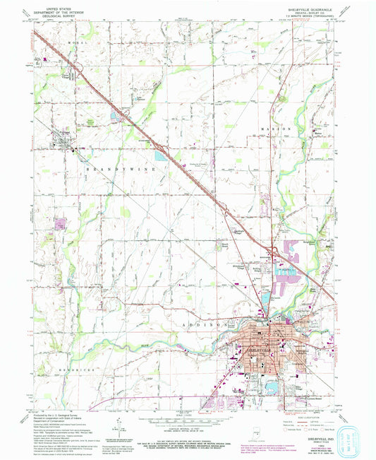 Classic USGS Shelbyville Indiana 7.5'x7.5' Topo Map Image