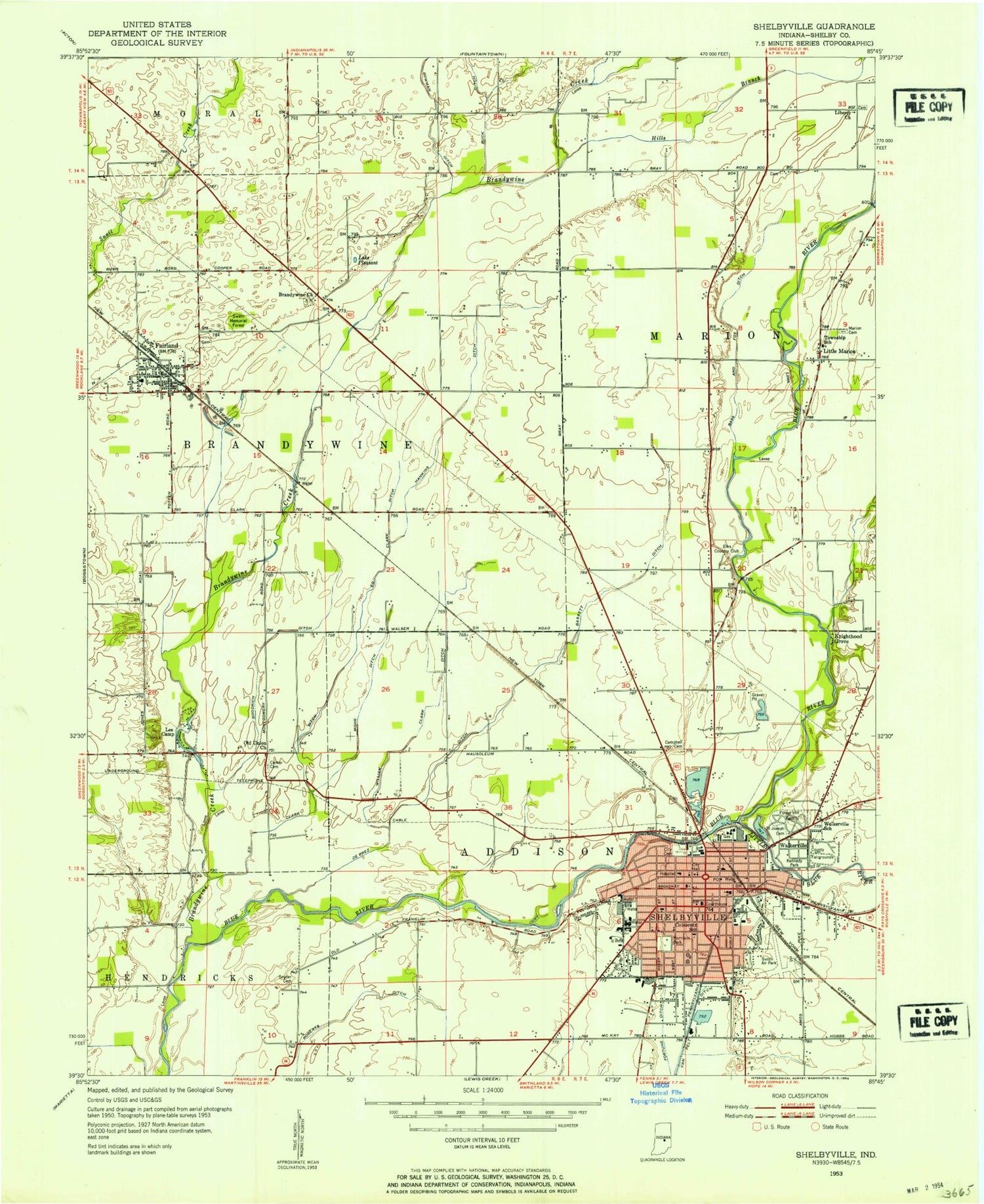 Classic USGS Shelbyville Indiana 7.5'x7.5' Topo Map Image