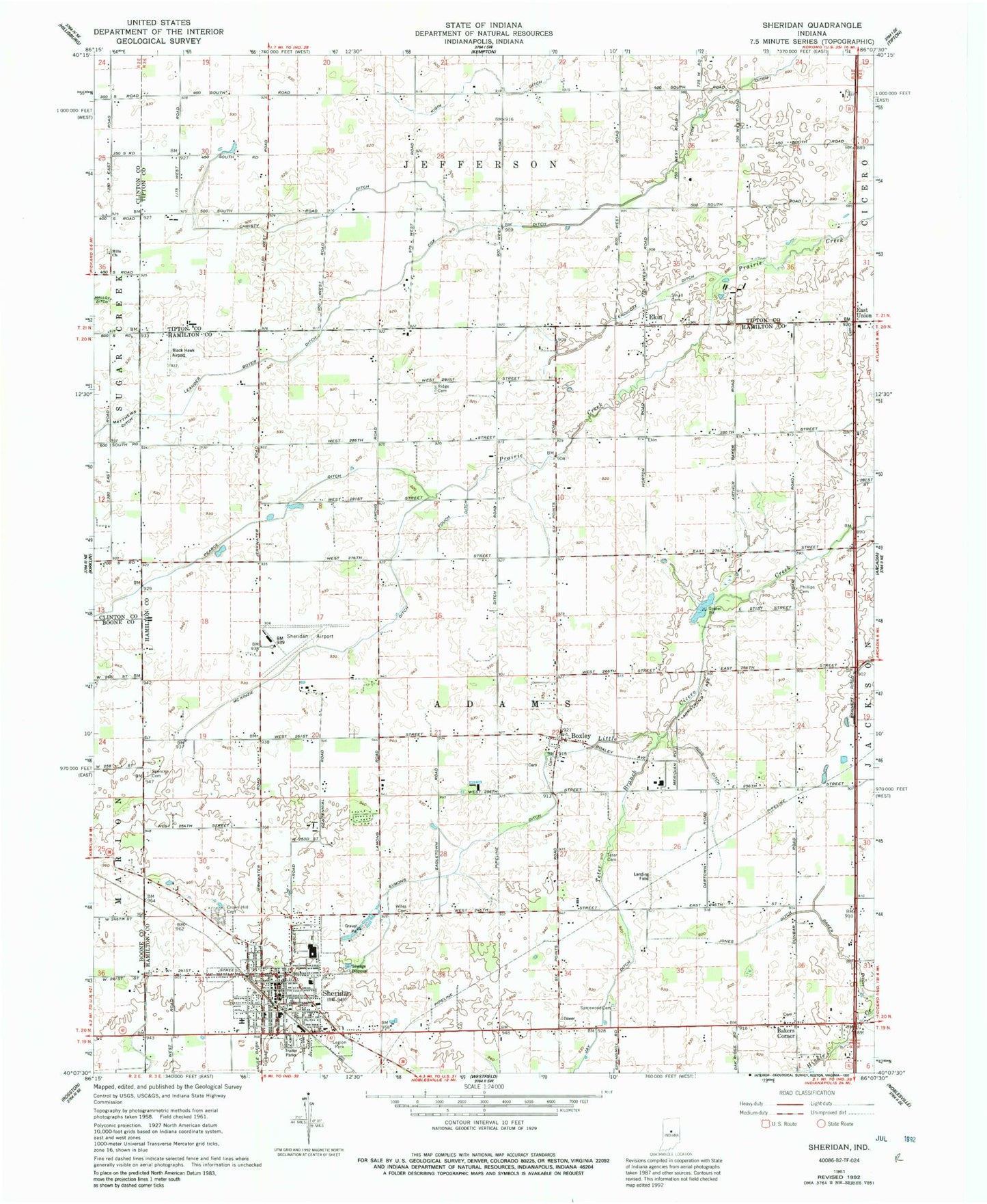 Classic USGS Sheridan Indiana 7.5'x7.5' Topo Map Image