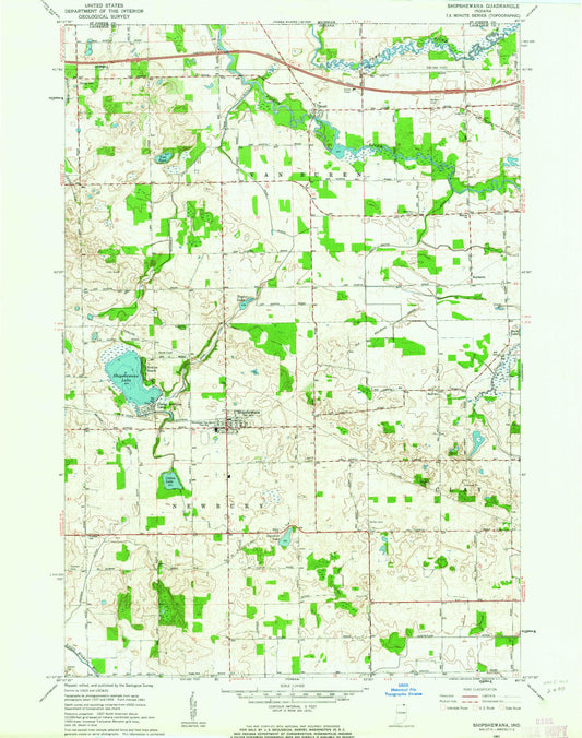 Classic USGS Shipshewana Indiana 7.5'x7.5' Topo Map Image