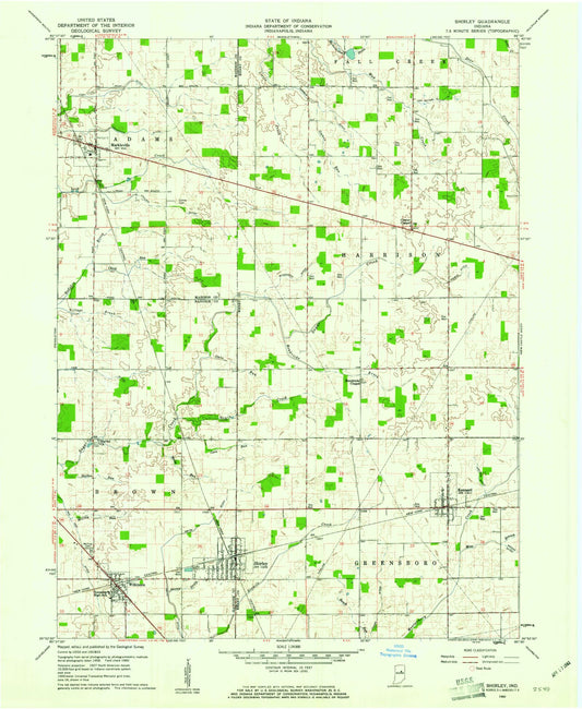Classic USGS Shirley Indiana 7.5'x7.5' Topo Map Image