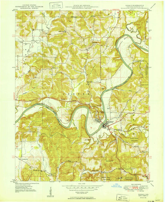 Classic USGS Shoals Indiana 7.5'x7.5' Topo Map Image