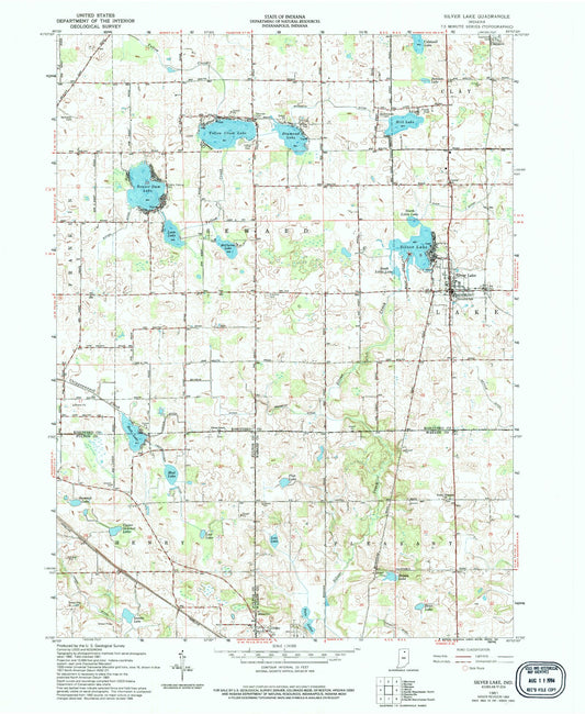 Classic USGS Silver Lake Indiana 7.5'x7.5' Topo Map Image