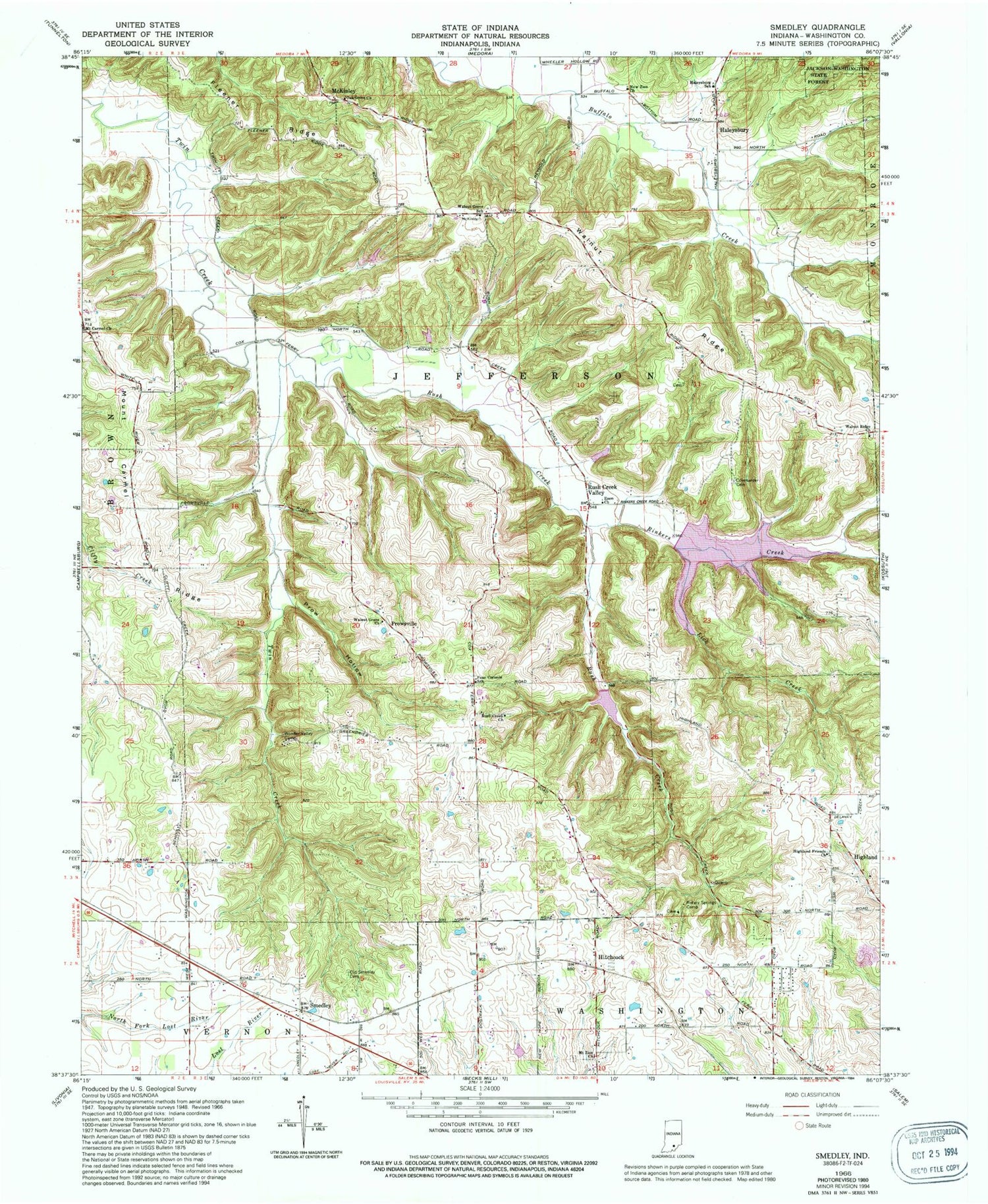 Classic USGS Smedley Indiana 7.5'x7.5' Topo Map Image