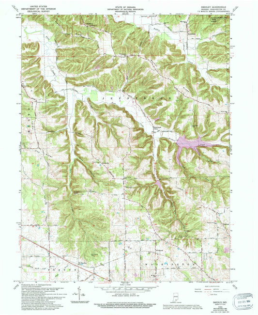 Classic USGS Smedley Indiana 7.5'x7.5' Topo Map Image
