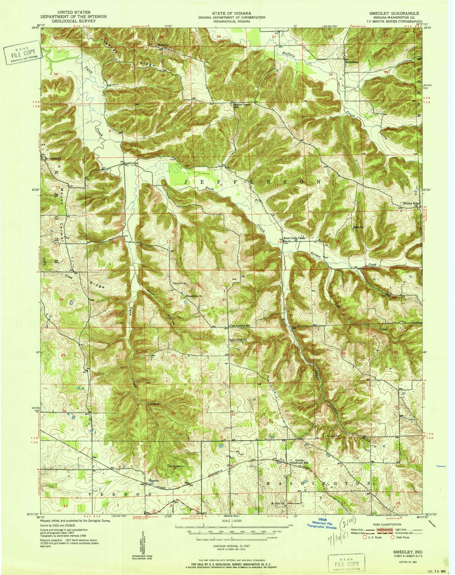 Classic USGS Smedley Indiana 7.5'x7.5' Topo Map Image