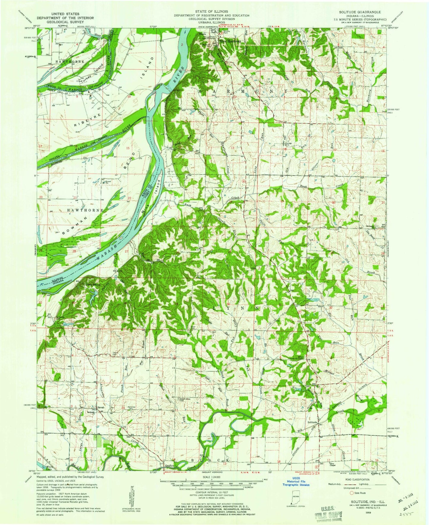 Classic USGS Solitude Indiana 7.5'x7.5' Topo Map Image