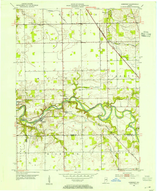 Classic USGS Somerset Indiana 7.5'x7.5' Topo Map Image