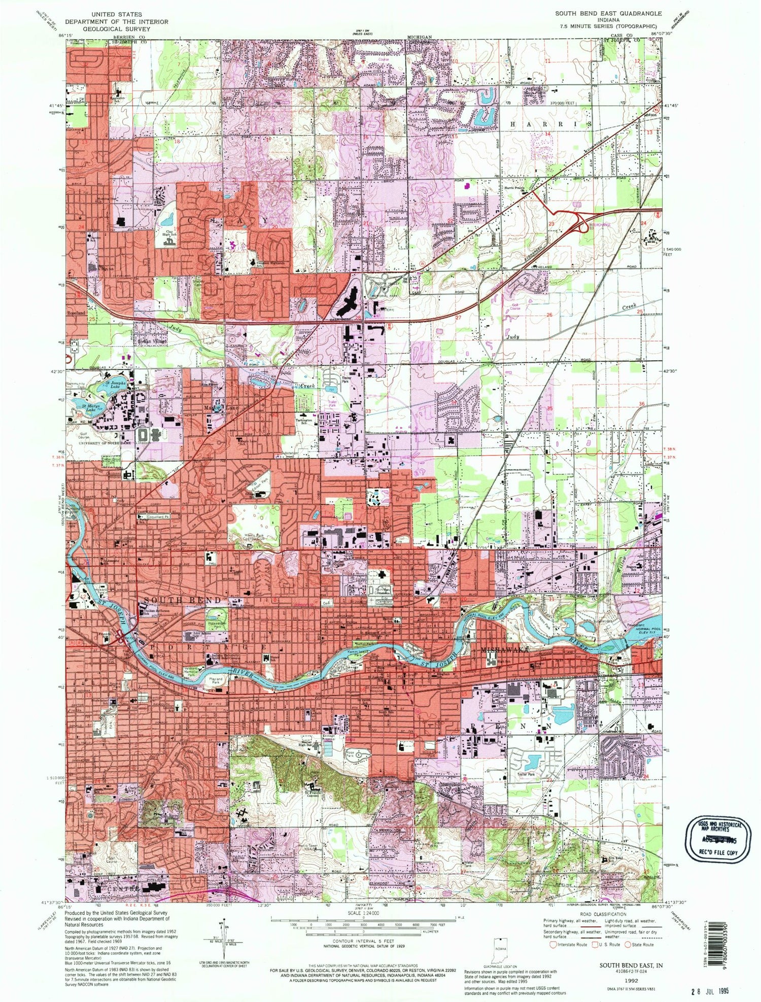 Classic USGS South Bend East Indiana 7.5'x7.5' Topo Map Image