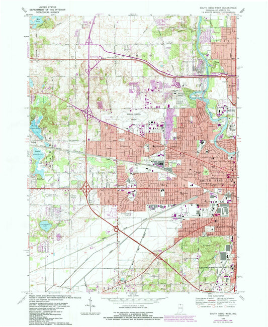 Classic USGS South Bend West Indiana 7.5'x7.5' Topo Map Image