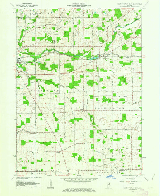 Classic USGS South Whitley East Indiana 7.5'x7.5' Topo Map Image