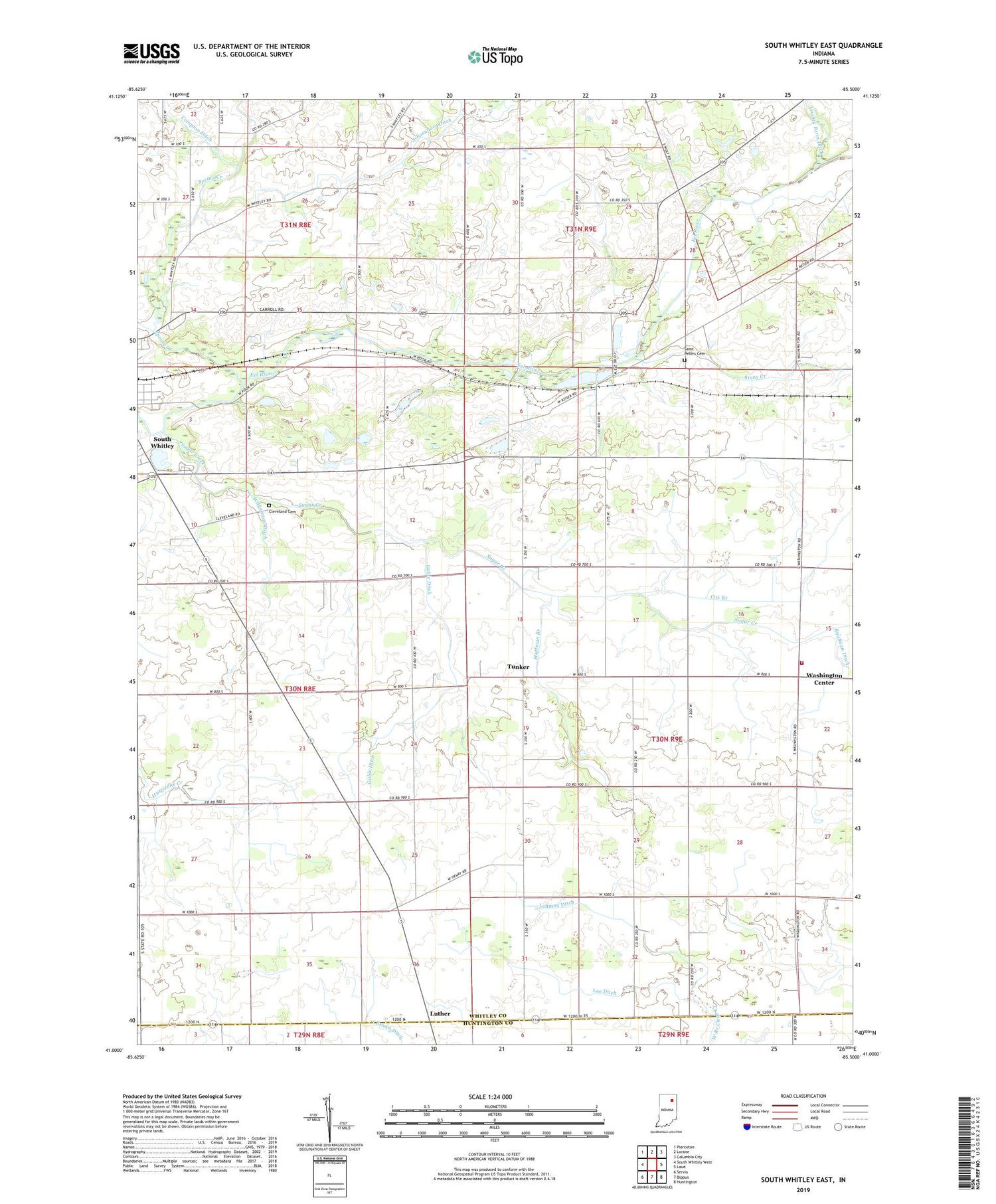 South Whitley East Indiana US Topo Map Image