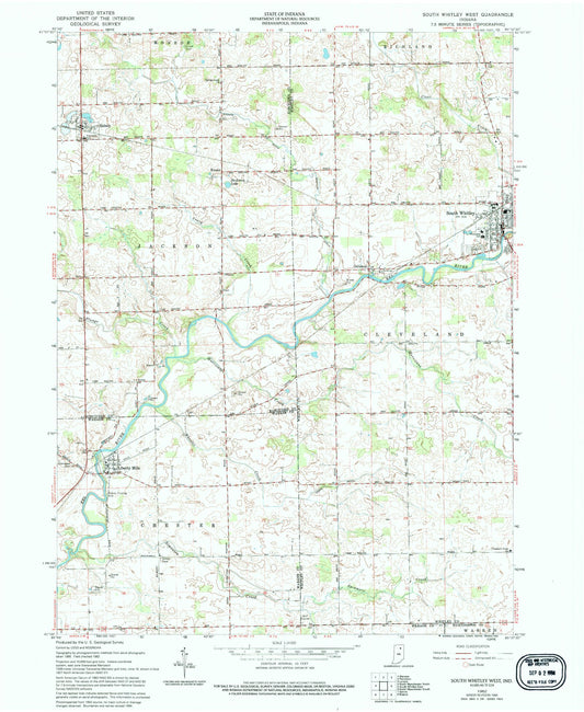 Classic USGS South Whitley West Indiana 7.5'x7.5' Topo Map Image