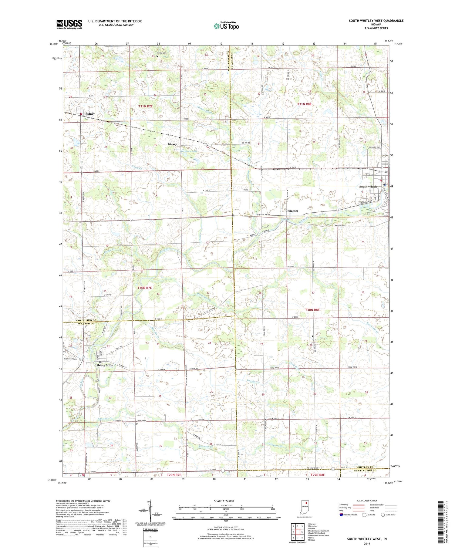 South Whitley West Indiana US Topo Map Image