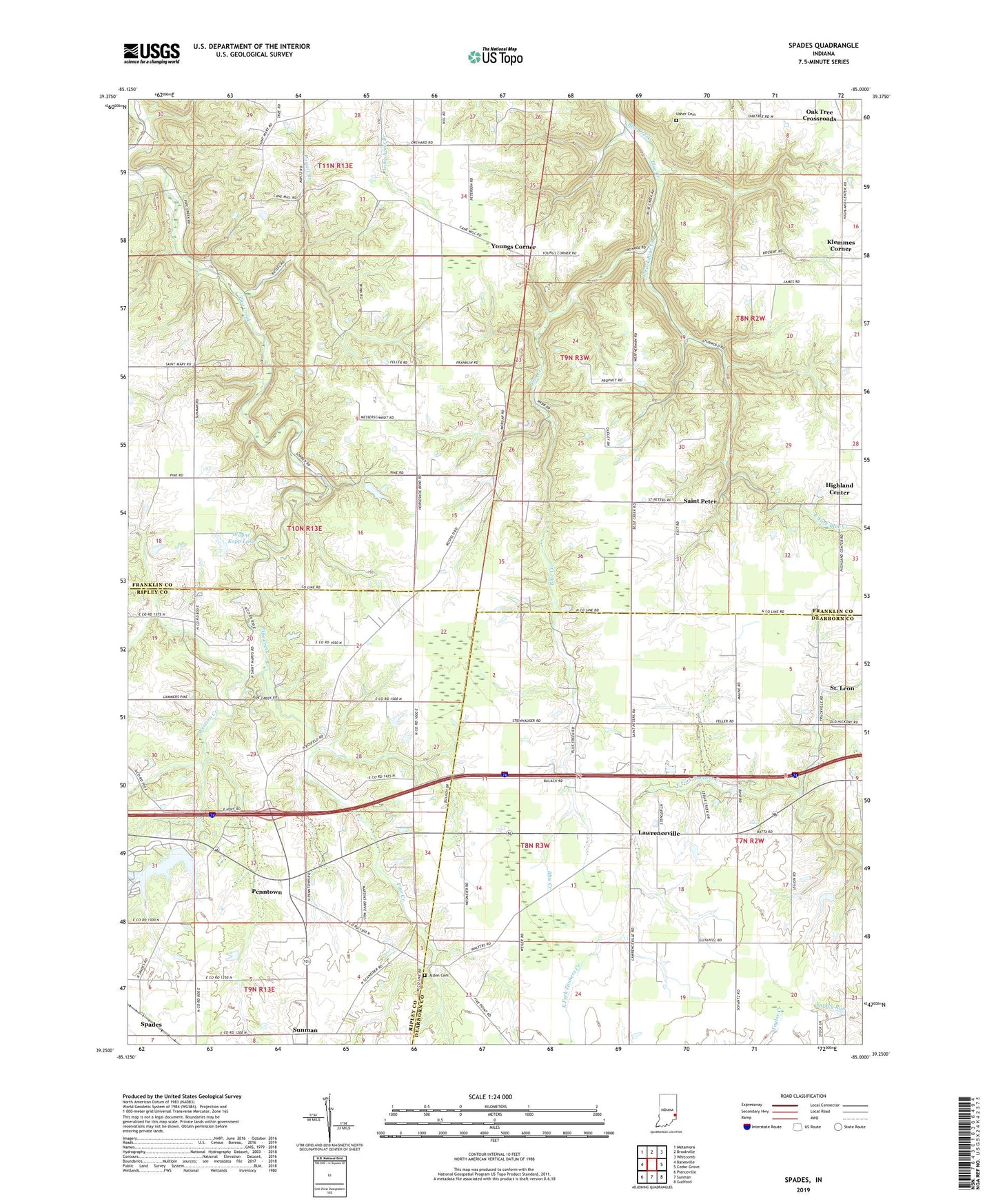 Spades Indiana US Topo Map Image