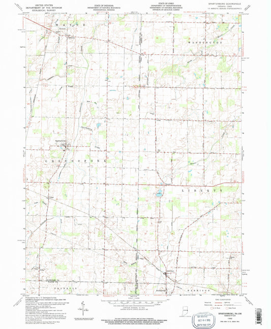 Classic USGS Spartanburg Indiana 7.5'x7.5' Topo Map Image