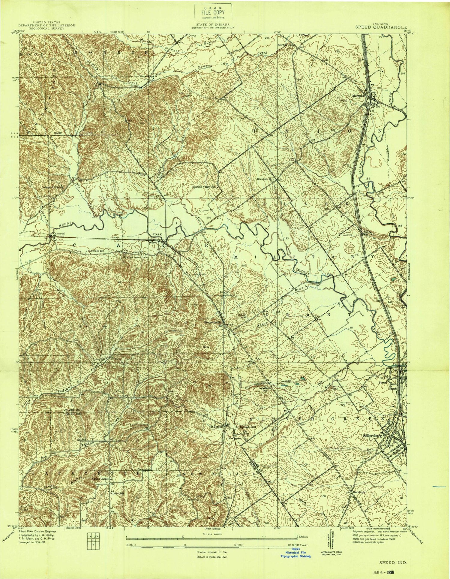 Classic USGS Speed Indiana 7.5'x7.5' Topo Map Image