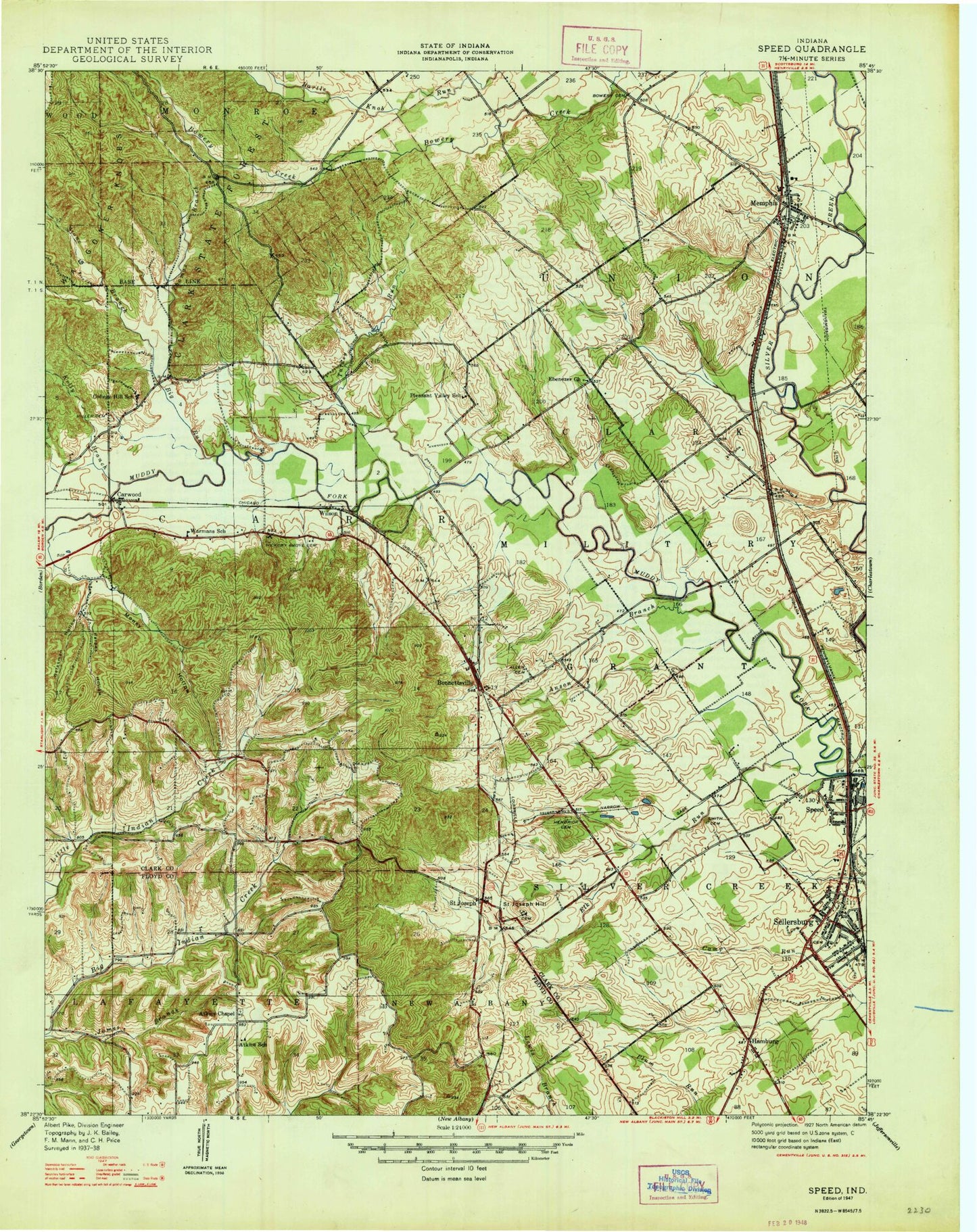Classic USGS Speed Indiana 7.5'x7.5' Topo Map Image