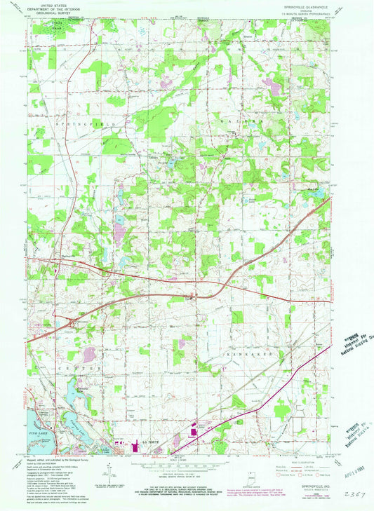 Classic USGS Springville Indiana 7.5'x7.5' Topo Map Image