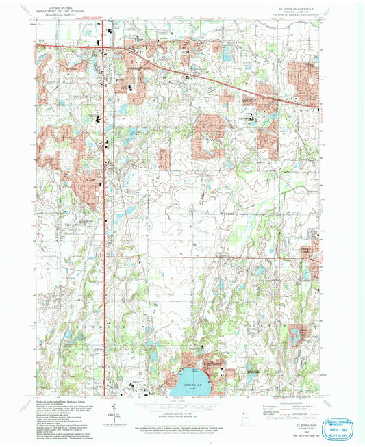Classic USGS Saint John Indiana 7.5'x7.5' Topo Map Image