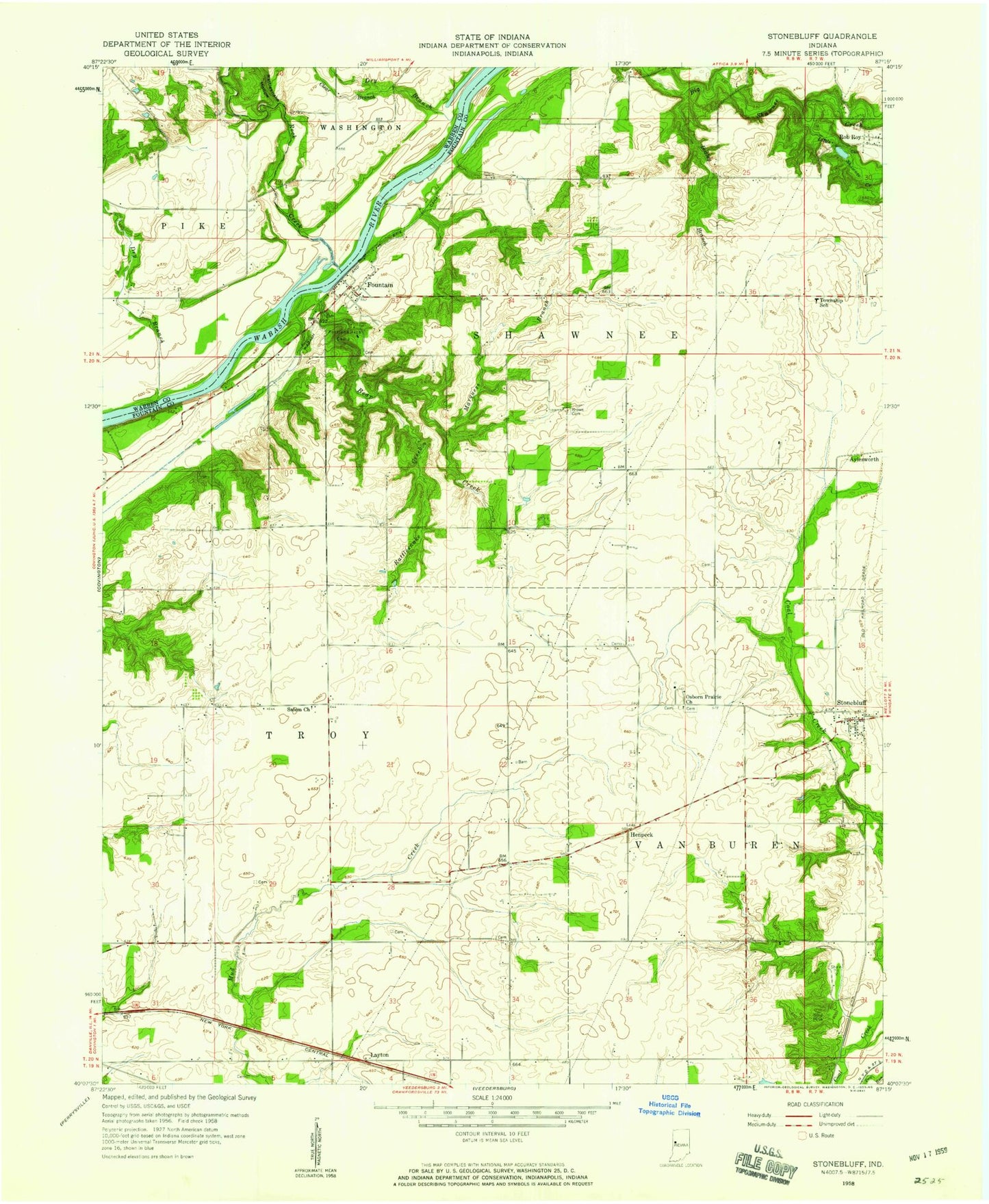 Classic USGS Stone Bluff Indiana 7.5'x7.5' Topo Map Image