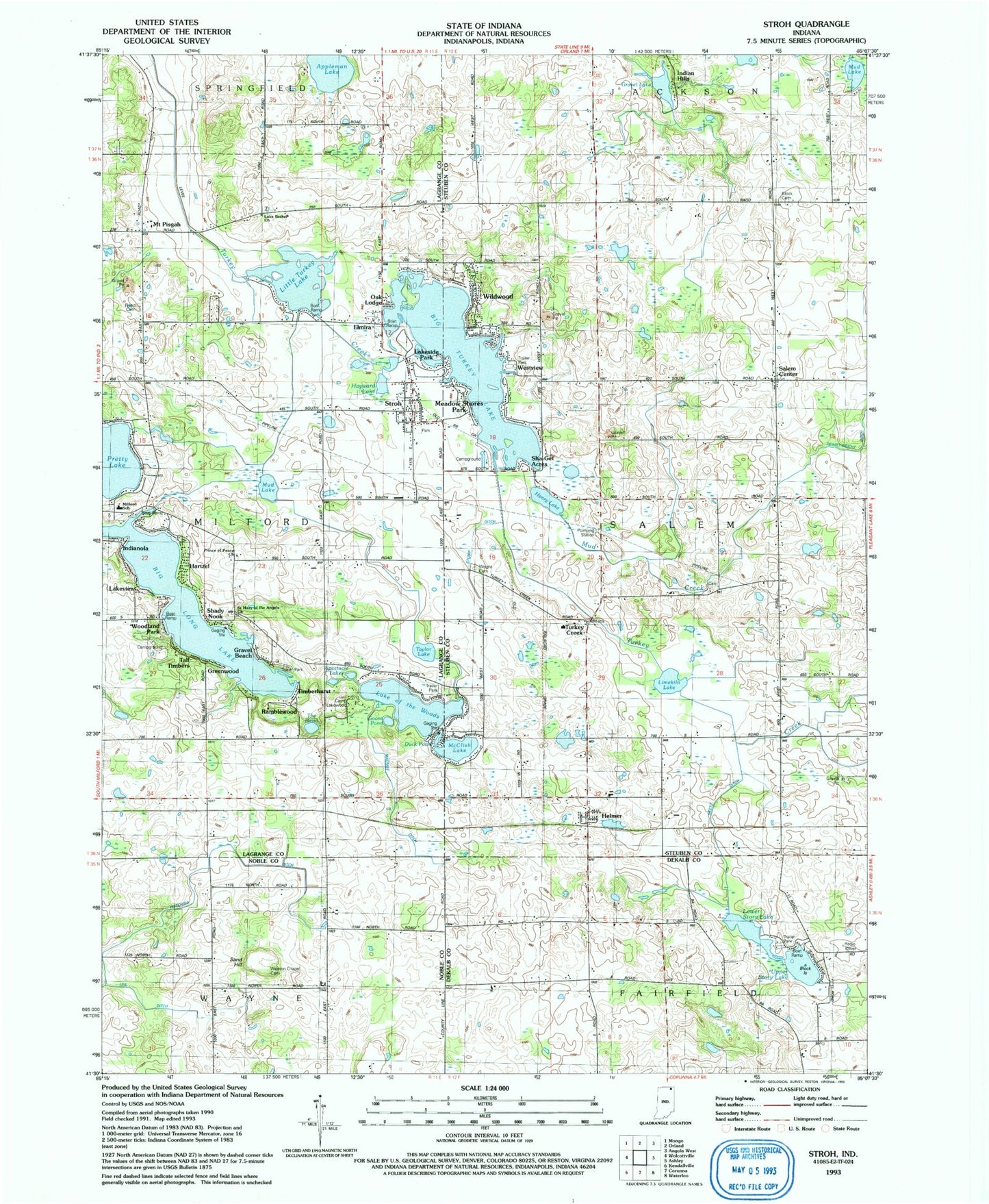 Classic USGS Stroh Indiana 7.5'x7.5' Topo Map Image