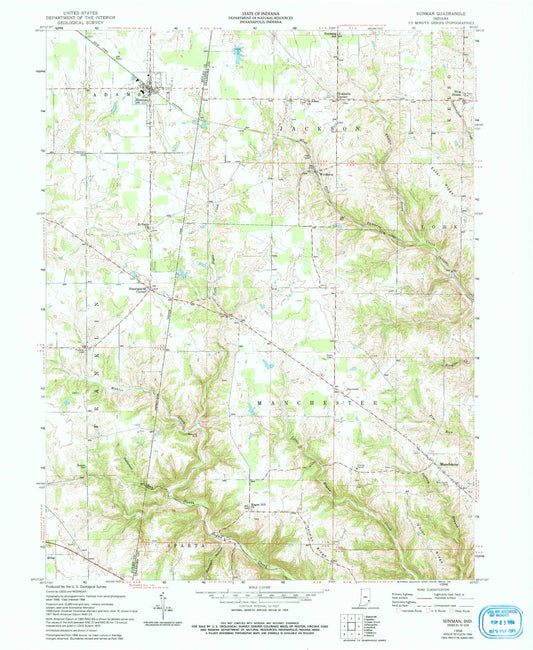 Classic USGS Sunman Indiana 7.5'x7.5' Topo Map Image