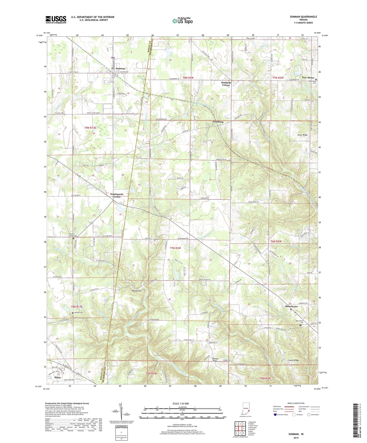 Sunman Indiana US Topo Map Image