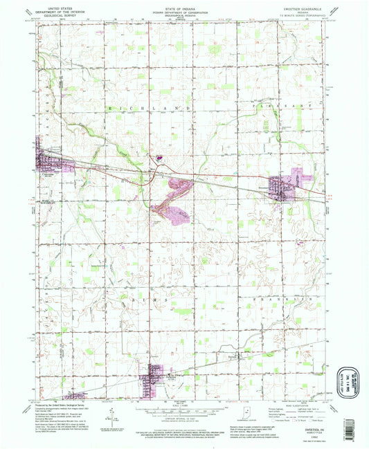 Classic USGS Sweetser Indiana 7.5'x7.5' Topo Map Image