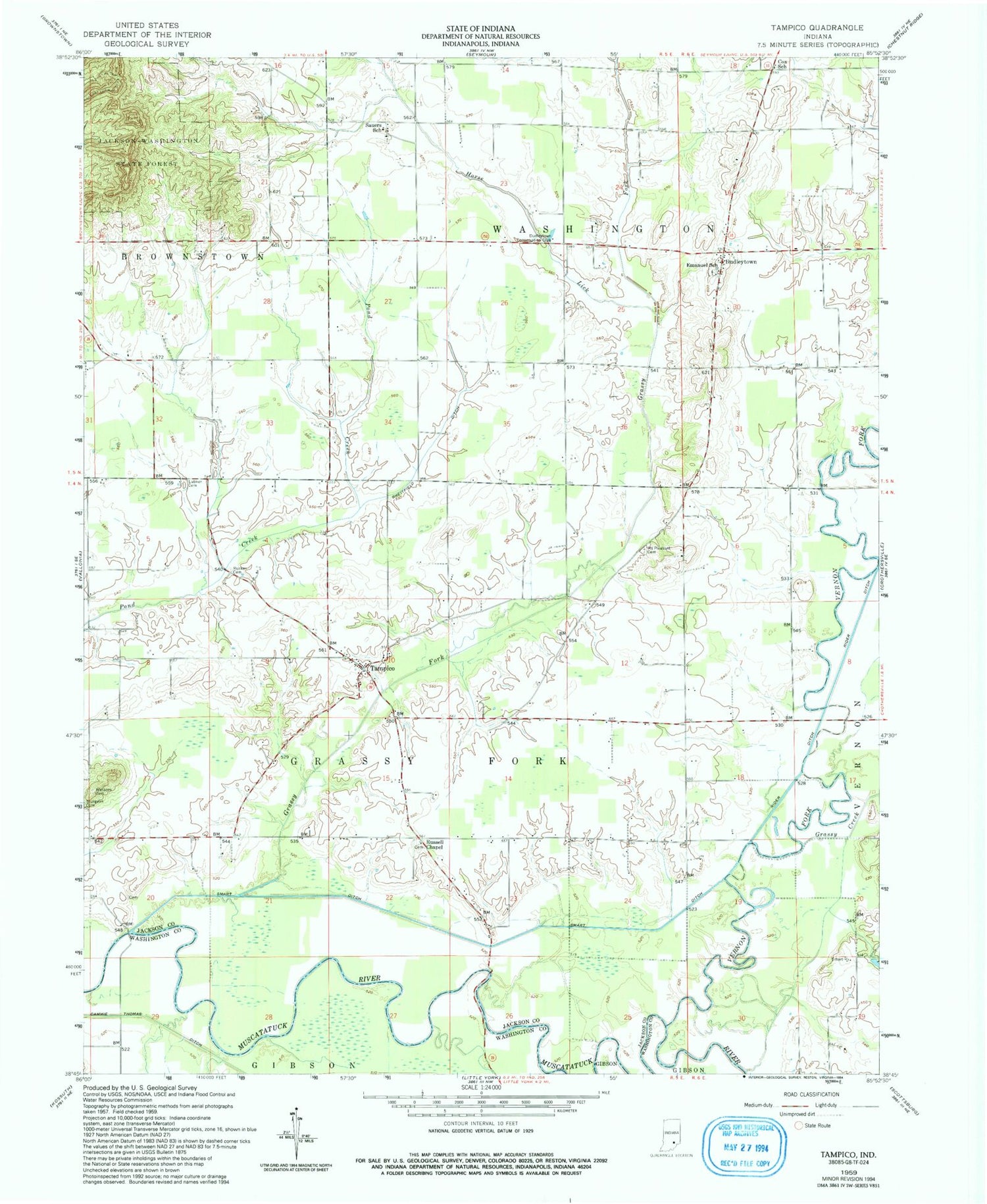 Classic USGS Tampico Indiana 7.5'x7.5' Topo Map Image
