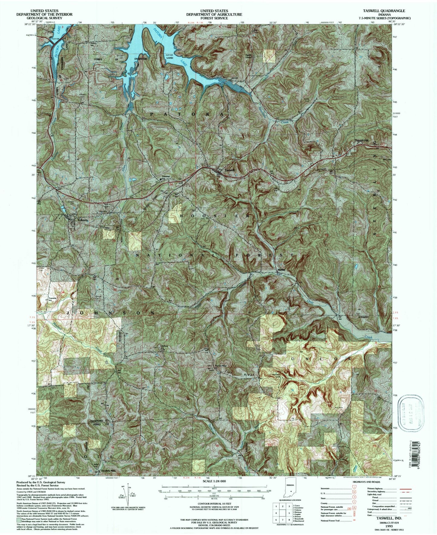 Classic USGS Taswell Indiana 7.5'x7.5' Topo Map Image
