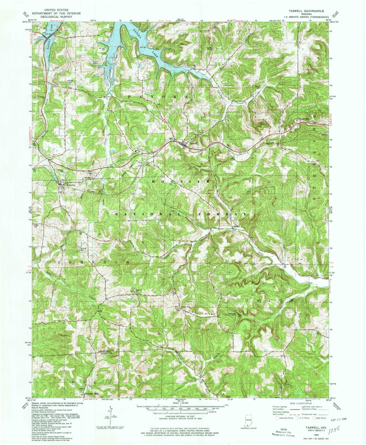 Classic USGS Taswell Indiana 7.5'x7.5' Topo Map Image